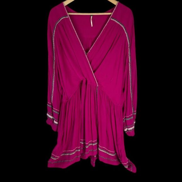Free People Delilah Women's Hot Pink Wrap Bodice Dress NO BELT Sz M - Picture 2 of 8